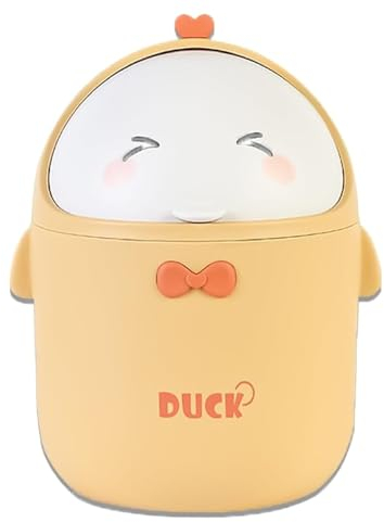DYOUen Mini Table Trash Bin with Lid - Cute Cartoon Bin for Work, Offices, Home (yellow)