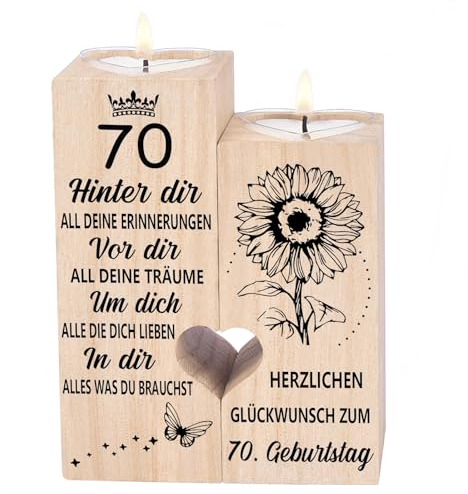70 Geburtstag Frau Mann, Kerzenständer - Geschenke zum 70. Geburtstag, 70 Deko, Geburtstagsgeschenk für Frau, Mama, Oma, Schwester, Freundin