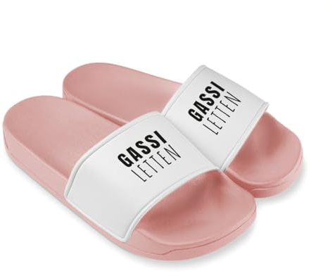 Tassenbrennerei Gassi Letten Badelatschen Herren & Frauen - Lustige Schlappen, Schuhe zum Gassi gehen - Badeschuhe - Geschenk (Rosa, EU Schuhgrößensystem, Erwachsene, Numerisch, M, 39)