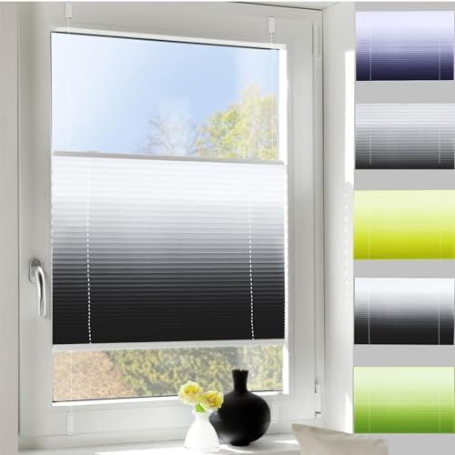 Klemmfix Plissee Ohne Bohren 95 x 100 cm Sichtschutz und Sonnenschutz Plisee Rollo Ohne Bohren Klemmfix mit Klemmträger / -fix für Tür & Fenster, Schwarz