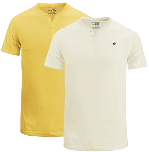 JRC Just Royal Clothing 2 Pack Mens Short Sleeve Henley T-Shirts, Lightweight Henley Tops for Gym, Running & Casual Outings (Off White, Yellow, XL)