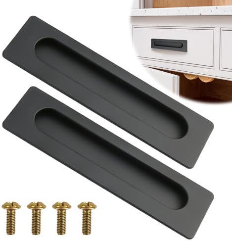 2 Pcs Sliding Door Handles, 5.04 Hole Spacing Recessed Door Handle, Matte Black Zinc Alloy Flush Door Handle for Cabinet Drawer Cupboard Wardrobe Closet Barn Door, Smooth Easy Install Hardware Set