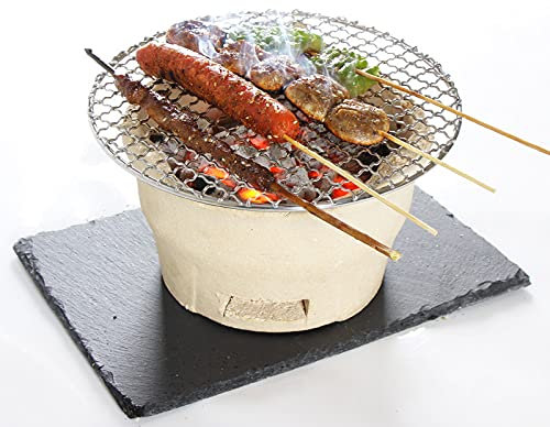 LELEW Lehm-Holzkohlegrill, Tischgrill im Freien mit Grillnetz aus Edelstahl, altmodischer Lehmofen für Party, Camping, Picknick, Kohleofen, braun