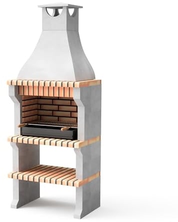 MOVELAR - Barbacoa de Obra Prefabricada de Leña y Carbón Modelo Alcoa XL (Gris, Naranja - 86,5 x 58 x 225 cm) REF: 3413/5 - Cocina de Exterior para Jardín y Terraza