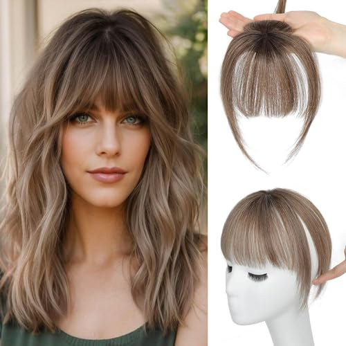 Fine Plus Clip in Bang - 360° Cover Haarteil Echthaar Mit Seitliche Franse für Das Tägliche Tragen - Ombre Brown