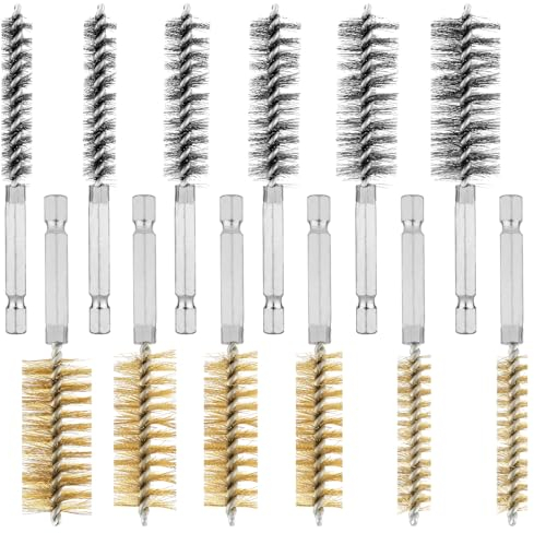 12pcs Brass&Stainless Steel Wire Bore Brushes, Wire Brush for Drill with 1/4 Inch Hex Shank Pipe Cleaning Brush Copper Pipe Cleaner Twisted Wire Brush for Power Drill Impact Drivers Die Grinders