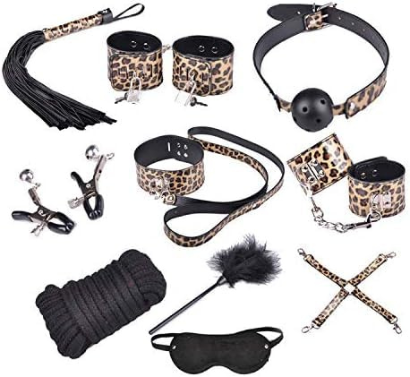 stoqucel Il gioco di coppia in pelle leopardata aggiunge gioia, con kit/set per occhi e cinturino da polso | Kit Completo, Cinturino da Polso