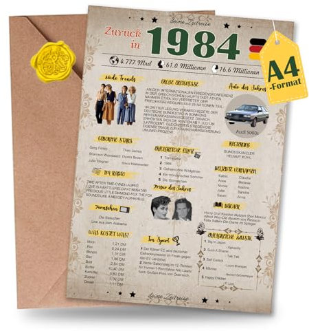 Sugeru Besondere Geburtstagskarte 41 mit Umschlag | 1984 Jahrgang Geschenk | 41 geburtstag frau mann | Sechzigsten Geburtstagsdeko lustig,Tolle Geschenkidee,Chronik,Karte,Jubiläum- DIN A4 (41 Jahre)