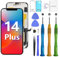 iPhone 14plus Bildschirm Ersatzset 6,7 LCD Display 3D Touch IPS FHD COF Komplettmontage Edelstahl Reparaturset Wasserdichter Rahmenaufkleber + Bildschirm Schutzfolie für A2886, A2632, A2885, A2896