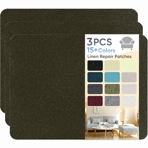 Flicken Selbstklebend Stoff, Leinen Reparatur Patches, Stoffe Reparatur, 20 x 28 cm Leinenstoff Patches Selbstklebend für Sofa, Bürostuhl, Autositze, Kopfteile, Vorhang - Kaffee (3 Stück)
