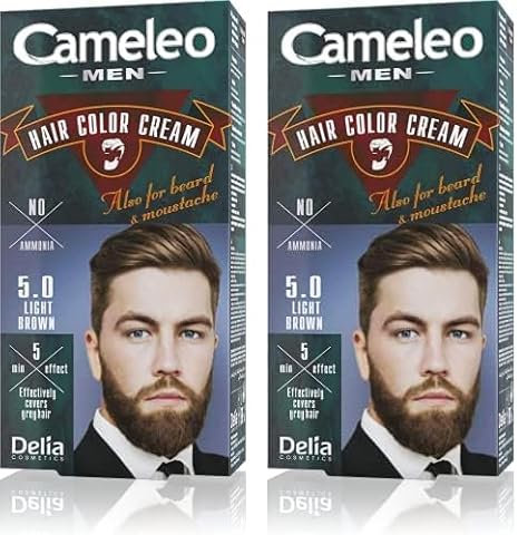 Cameleo Para hombres – Tinte permanente para el cabello | Color marrón claro para el pelo, barba y bigote | Efecto de color en 5 minutos | Cubre el pelo gris | Sin amoniaco | 30 ml (Paquete de 2)
