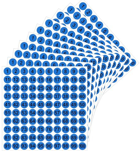 LICQIC 10 Feuilles 1-100 Chiffre Autocollant Numero Etiquettes, 1000 Pièces 10mm