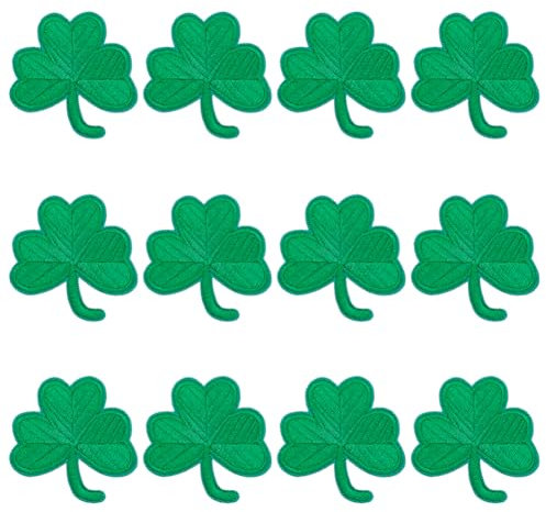 FREEBLOSS 12PCS Embroidered Clover Iron on Patches Embroidered Iron On Patches with Glue Clothing Patches Embroidered Patches for St. Patrick's Day Clothing Decor Clover Sewing on Patches