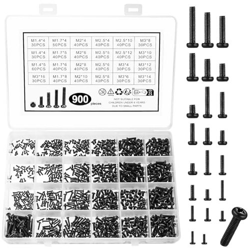 900 Pcs Mini Vis pour Ordinateur Portable, Petites Vis PC, Vis à Tête Ronde Cruciforme Noires, Assortiment de Vis de Réparation pour électronique PC SSD, Micro Visserie Vis M1.4 M1.7 M2 M2.5 M3