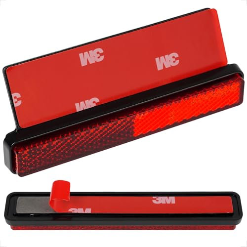 evermotor Motorcycle Reflector 2 Pieces with 150° Aluminum Plate Bracket, 108mm Motorbike Number Plate Stickers Rear Reflectors Cat's Eye Self Adhesive, E-mark