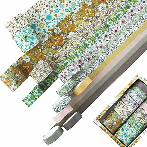 JRSHIRLEYLTD 12 Rollen Washi Tape Set, dekoratives Klebeband, florales Washi Tape, Papierband mit verschiedenen Mustern, für DIY, Scrapbook, Geschenk, Verpackung, Dekoration, Foto