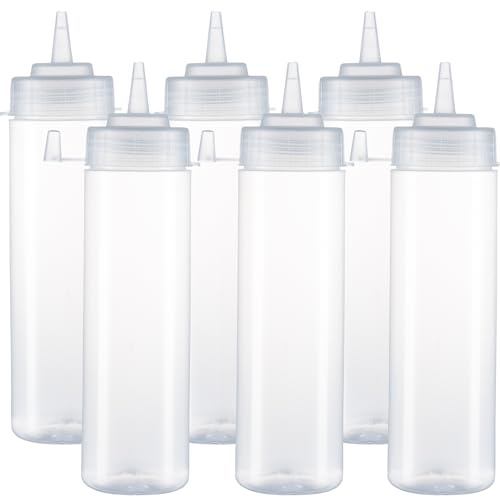 HR Hogar - Botella de Salsas Exprimible - 6 Piezas de 250 mL - Hecho en España - Dispensadores Reutilizables y Reciclables - Sin BPA, Tapón Antifugas para Salsas y Condimentos (Transparente)