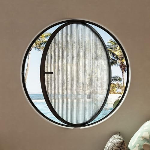 360° Rotatable Round Tempered Glass Shed Window Round Opening Portlight Porthole Window Aluminum Alloy Round Porthole Window Flush Mount Tempered Glass For Bathroom, Bedroom, Living Room(Black-B,90cm)