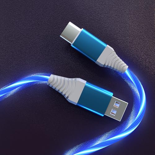 Light Up USB Type C Charger Cable 3A LED Light Up USB C Fast Charge Cord Light Up Cable Lighted Phone Charger Compatible with i-phone 16 15 series and Samsng Galaxy S20/S10/S9/S8,LG V40/V30,3.3FT Blue