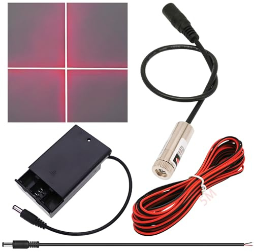 CTRICALVER Lasermodul verstellbares Brennpunkt-Set, (Lichtquellform: Rotkreuz) Stromversorgungsset + 650 nm Industrielles Lasermodul Diode 3-5V 2,1 mm DC-Stecker