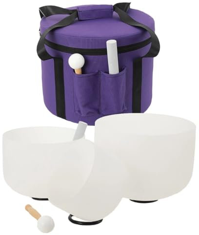CDZHLTG 8-12 Inch Set of 3 PCS Frosted Quartz Crystal Singing Bowls 8 G Note 10 F Note 12 C Note 432hz for Sound Healing and Therapy Meditation with Carry Case Bag
