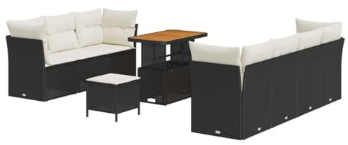 vidaXL Garten-Sofa-Set 10 pcs Schwarz Poly-Rattan, Garten und Terrasse, strapazierfähige Outdoor-Sofa-Garnitur, Lounge für den Sommer