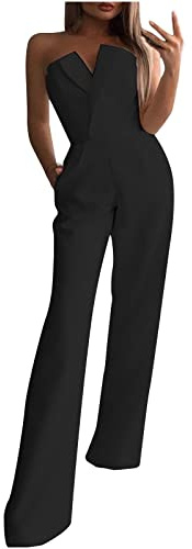 FUPODD Jumpsuit Damen Elegant Für Hochzeit Jumpsuits Für Damen Festlich Lang Overall Schulterfrei Bandeau Hosenanzug Festlicher Hochzeitsgast Einteiler Mit Tasche Romper Lange Beine Playsuit Schick