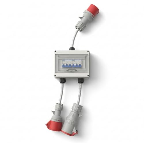 32A 5 Pin 3 Phase to 16A + 32A MCB Splitter Distribution Box, IEC 60309 3P+N+E, Dual Output with Individual MCB Protection, Heavy Duty Industrial Power Splitter