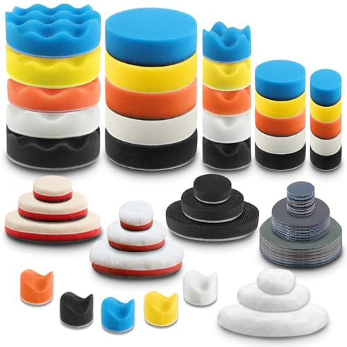 DXLing 96tlg Polierschwämme 30/50/80mm Auto Polierpads Set Mini Polierschwamm Polierpads Wellen/Flache Polishing Pad mit Nassschleifpapier (800-10000) für exzentrische Poliermaschine schleifmaschine