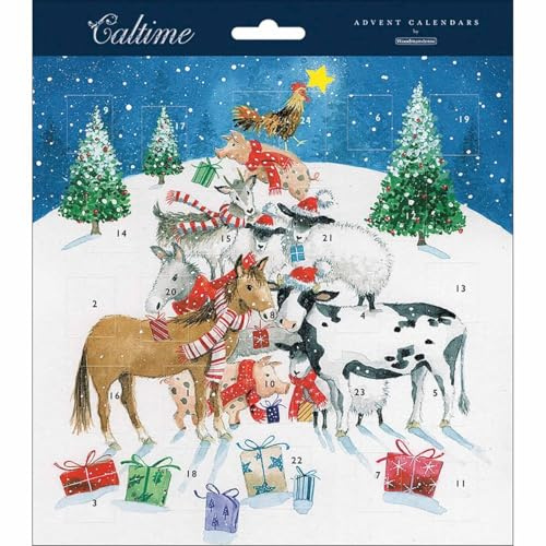 Festive Farmyard Animals Square Traditional Advent Calendar, Gift
