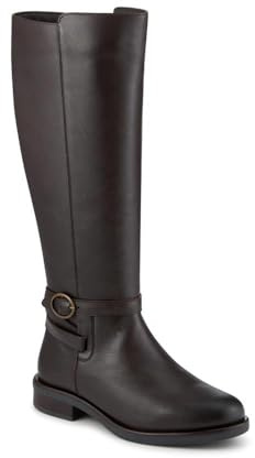 Pavers Wide Fit Leather Long Boots With Buckle Detail - Chocolate Size 5