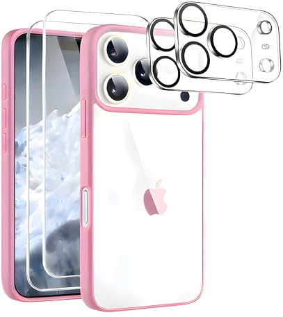 B&Jack Hülle für iPhone 17 Pro Max 6,9 Zoll mit 2 Displayschutzfolien & 2 Kameraschutzfolien, [Anti-Vergilbung] Stoßfeste Transparente Handyhülle nach Militärstandard – Schlankes Schutz-Set Pink