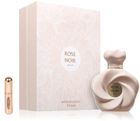 Rose Noir Extrait de Parfum 75 ml, profumo arabo da donna a lunga durata, con atomizzatore ricaricabile da 5 ml, fragranza con rosa scuro, ambra e muschio, intenso ed elegante (Rose Noir)