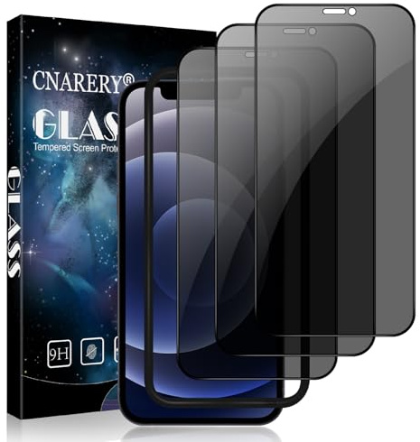 Cnarery 3 Pack for iPhone 12 Mini Privacy Screen Protector, Full Coverage, Anti-Scratch, 9H Hardness, Case-Friendly, Anti Spy Tempered Glass Film With Installation Frame 5.4 Inch