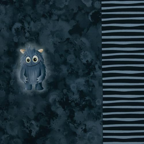 French Terry Panels & Kombistoffe MONSTER MOODS - jeansblau und beere - by Mrs Mint Design - Ökotex - ab 50cm - für Baby- und Kinderkleidung (Panel, jeansblau)