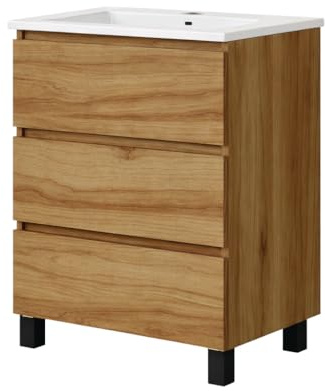 Baikal Mueble de Baño REN. 60cm Teka. Incluye Lavabo. Entrega Montado. Mueble con Patas. 3 Cajones con Cierre Amortiguado.
