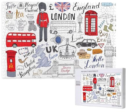 Poezjzw I Love London Puzzles For Adult 1000 Pieces Wooden Jigsaw For Family Friend Home Decor Wall Art 29.5 X 19.7 In
