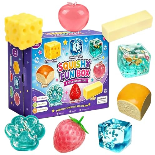 8 st squishy mysterium rolig låda, squishy box set sött smör, dumpling, jordgubb, realistiska formade klämbollar, pressa långsamt stigande stressavlastning mjuka söta ångestgåvor festgåvor (#A)
