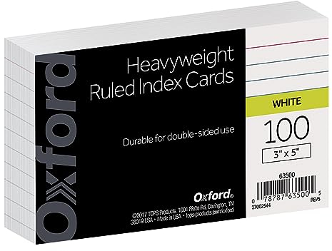 Oxford Schwere, linierte Karteikarten, 7,6 x 12,7 cm, Weiß, 100 Stück pro Packung (63500)