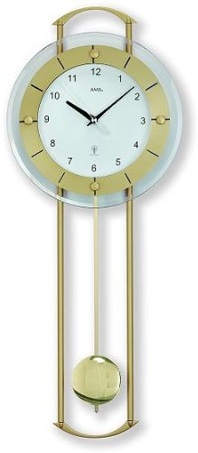 Pendeluhr AMS Wanduhr 5255 mit Pendel Funk Mineralglas mit messinglackierten Metallstäben