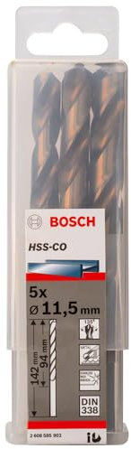 Bosch 2 608 585 902 - Pack de 5 brocas metálicas HSS-Co, DIN 338 (11,5 x 94 x 142 mm)