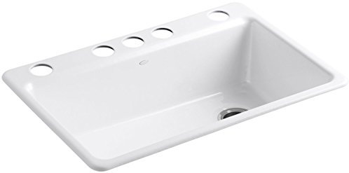 KOHLER K-5871-5UA3-0 Riverby Single Bowl Undermount Kitchen Sink, White