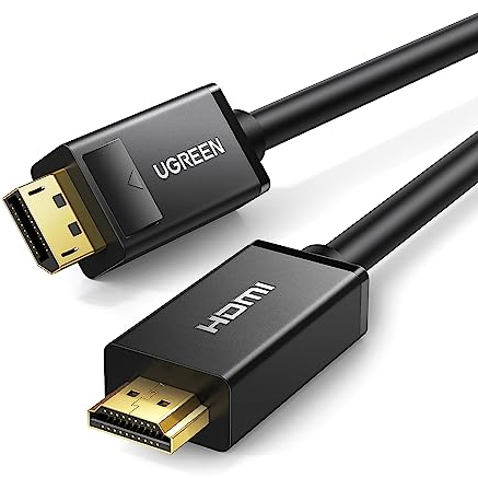 UGREEN Cable Displayport a HDMI, 4K UHD 3840x2160 @30Hz Cable DP a HDMI, Adaptador Display Port a HDMI 1080P@60Hz para Portatil HP, ThinkPad, DELL, Tarjeta Gráfica, HDTV, Proyector, Monitor, 3Metros