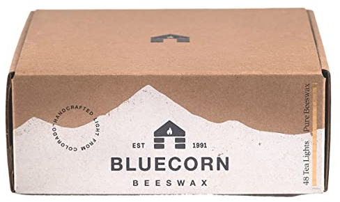 Bluecorn Naturals Teelichter, 100 % reines Bienenwachs, Nachfüllpackungen (ohne Becher), Rot, 48 Stück