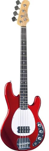 EKO GUITARS - MM-300 Chrome Red, Basso Elettrico 4 Corde, Serie Tribute Starter, Corpo in Pioppo, Manico in Acero con Finitura Gloss, Tastiera 21 Tasti in Resina Eko WPC, Colore Chrome Red