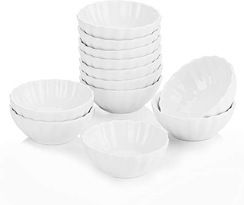 MALACASA Serie Ramekin.dish Cuencos Moldes para Hornear 12 piezas 3/ 7,5 cm / 55 ml SUPER MINI Juego de Tazón de Postre Porcelana Postre Pudín Tazón