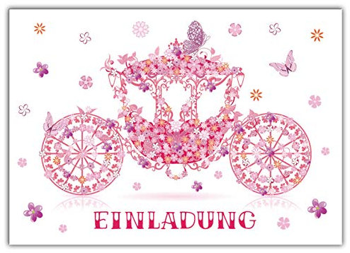 JuNa-Experten 6 Einladungskarten Mädchen Kindergeburtstag Prinzessin-Party Geburtstagseinladungen Einladungen Geburtstag Kinder Kartenset Kutsche