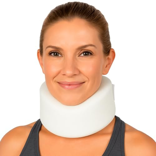 Vive Neck Brace - Foam Cercival Collar Adjustable Soft Support Can Be Used During Sleep - Wraps Aligns and Stabilizes Vertebrae - Relieves Pain and Pressure in Spine (White, 3 Width)