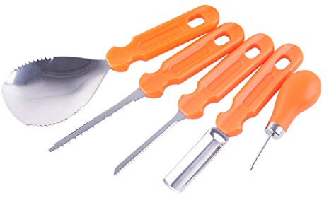 Beikal Pumpkin Carving Tools, Halloween Kürbis schnitzen Set, Premium Wiederverwendbare 5 Stück robuste Edelstahl Fruit Gravieren Werkzeug für Erwachsene und Kinder
