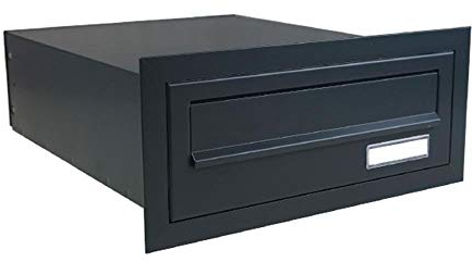 B-03 Cassetta postale passante a muro con targhetta portanome, color grigio antracite (RAL 7016) (profondità: 38,5 cm) - LETTERBOX24.de